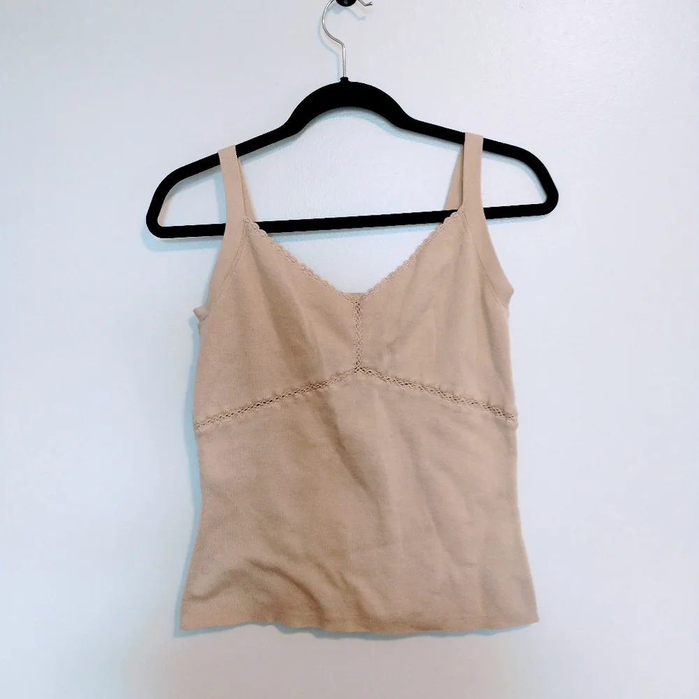George Y2K crochet detail tan cami tank top size large